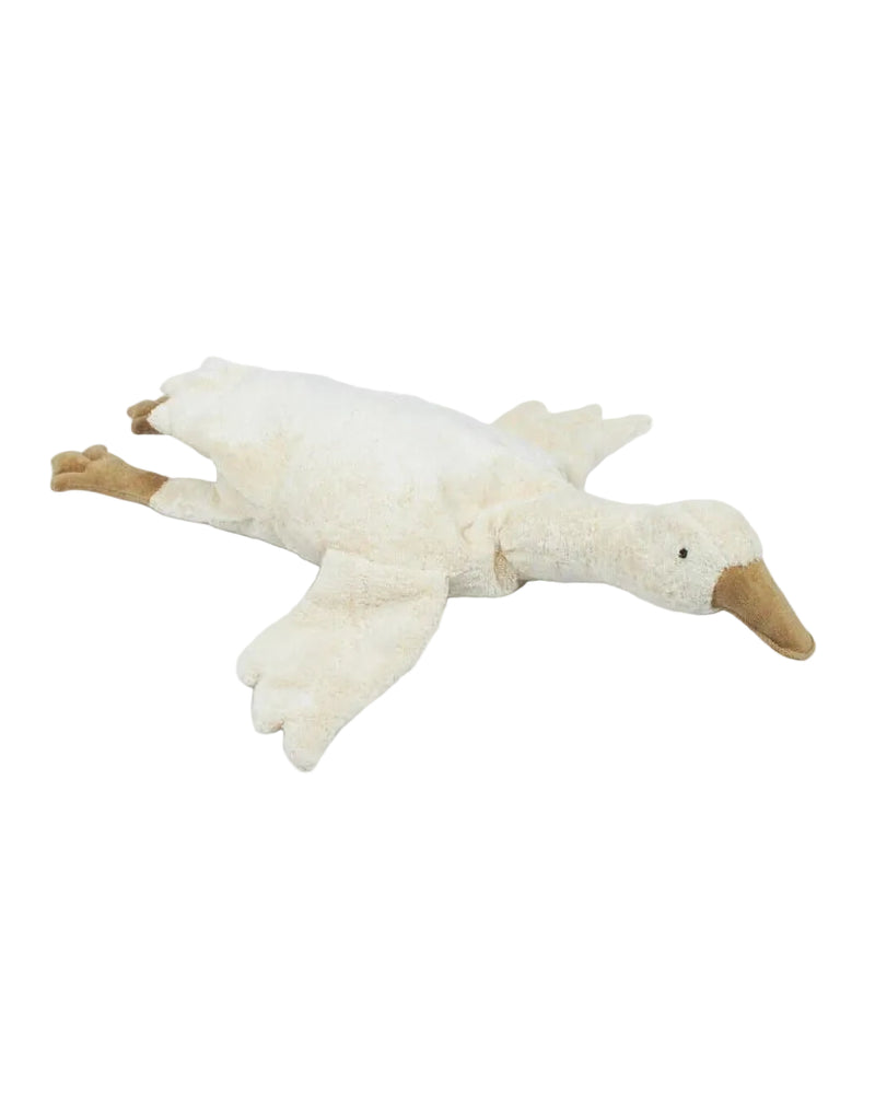 Plush toy shaped like a duck on a white background