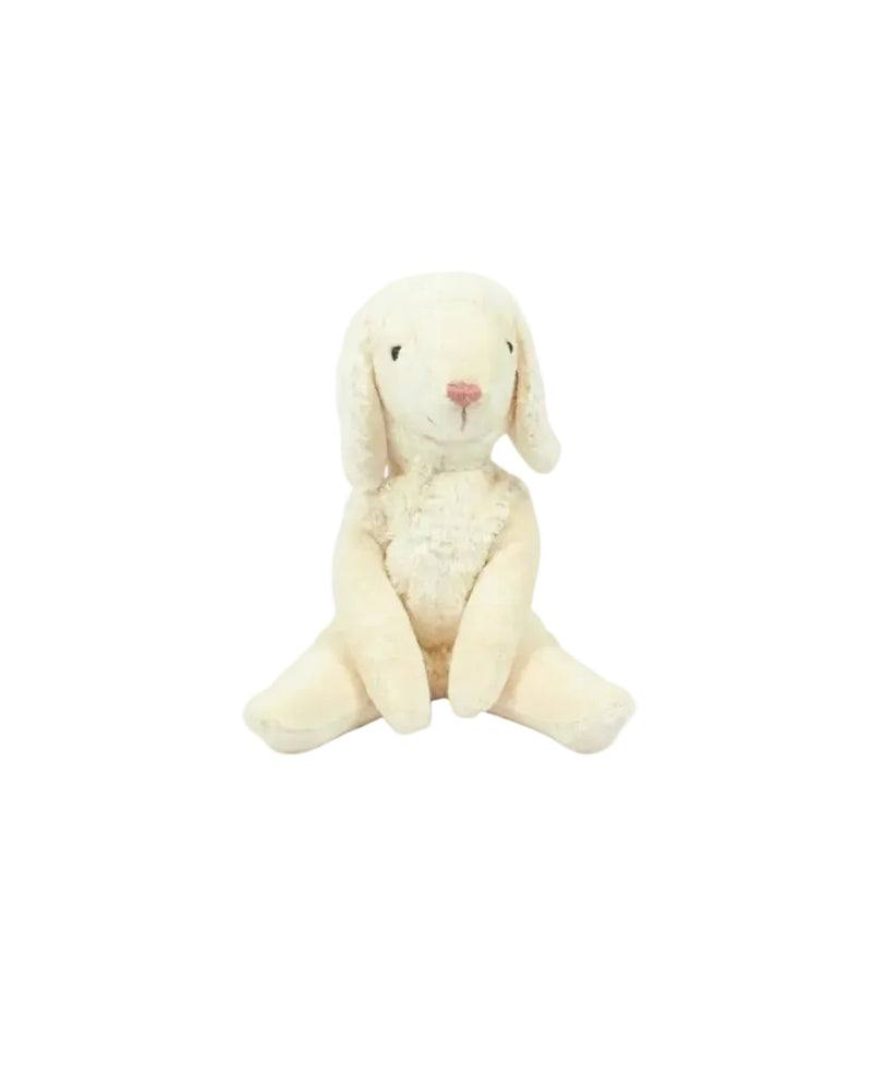 Cream-colored plush sheep lamb toy on a white background