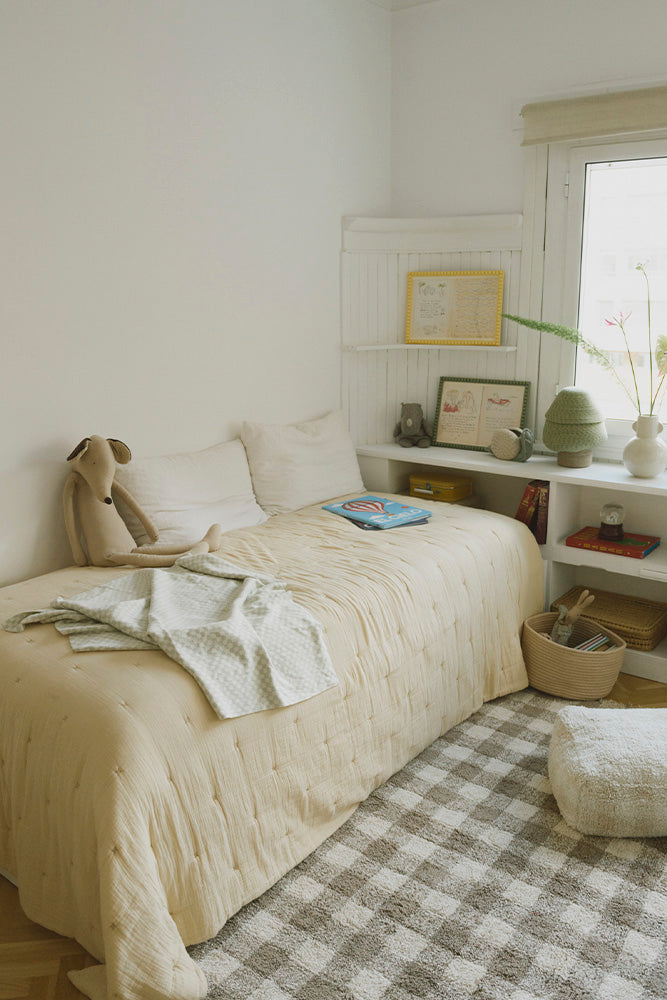 knitted blanket tiles / blue sage