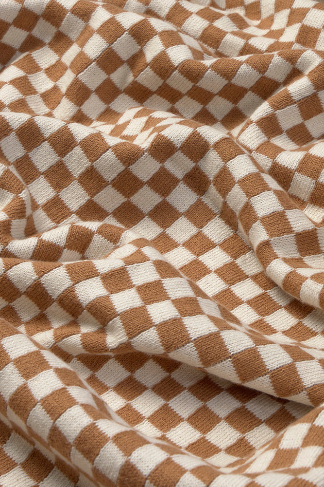 knitted crib blanket tiles / toffee