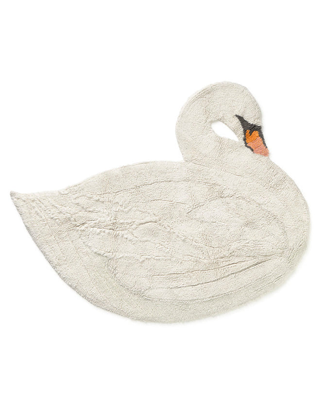 White swan-shaped bath mat on a white background