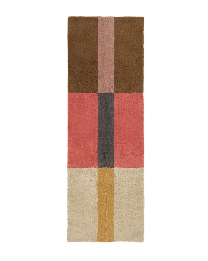 Rectangular rug with a geometric pattern on a white background