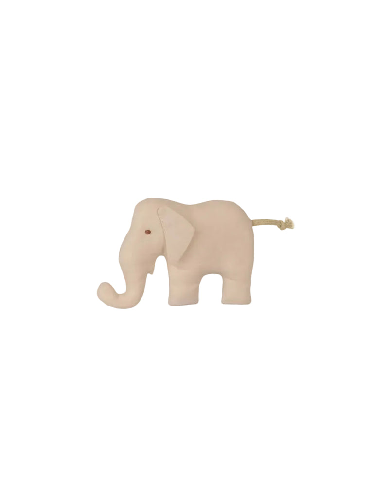 Beige elephant toy on a white background
