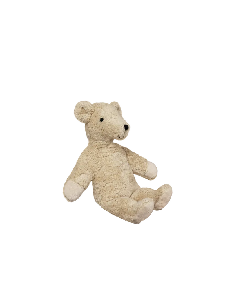 Beige teddy bear on a white background