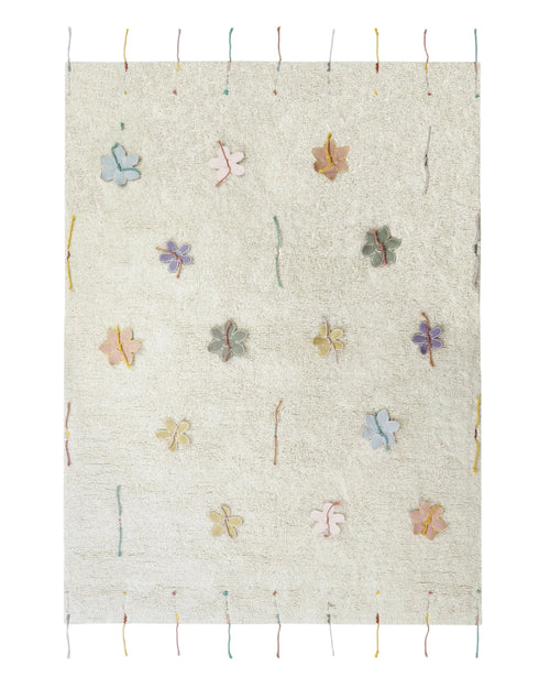 Textile with embroidered flowers on a white background