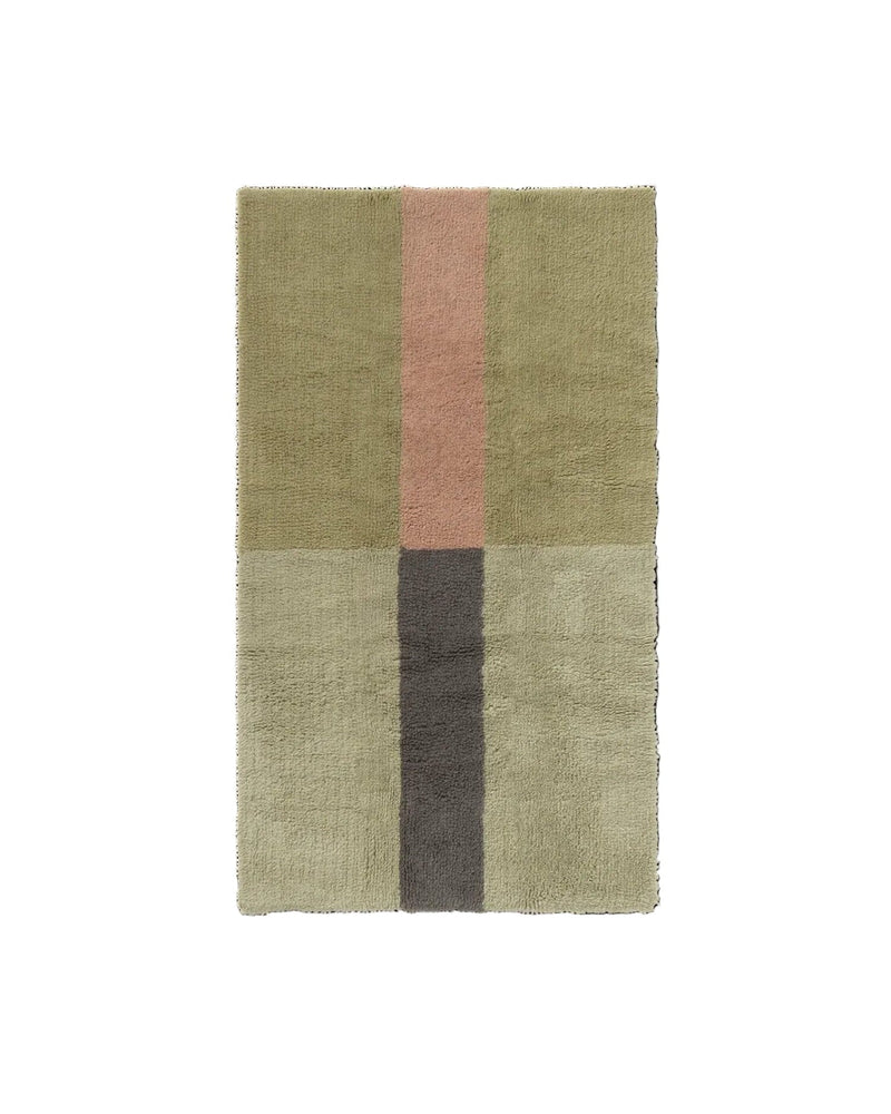 Rectangular rug with a geometric pattern on a white background