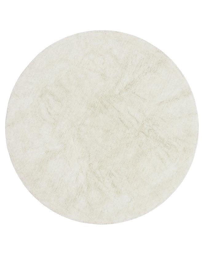 Round white rug on a white background